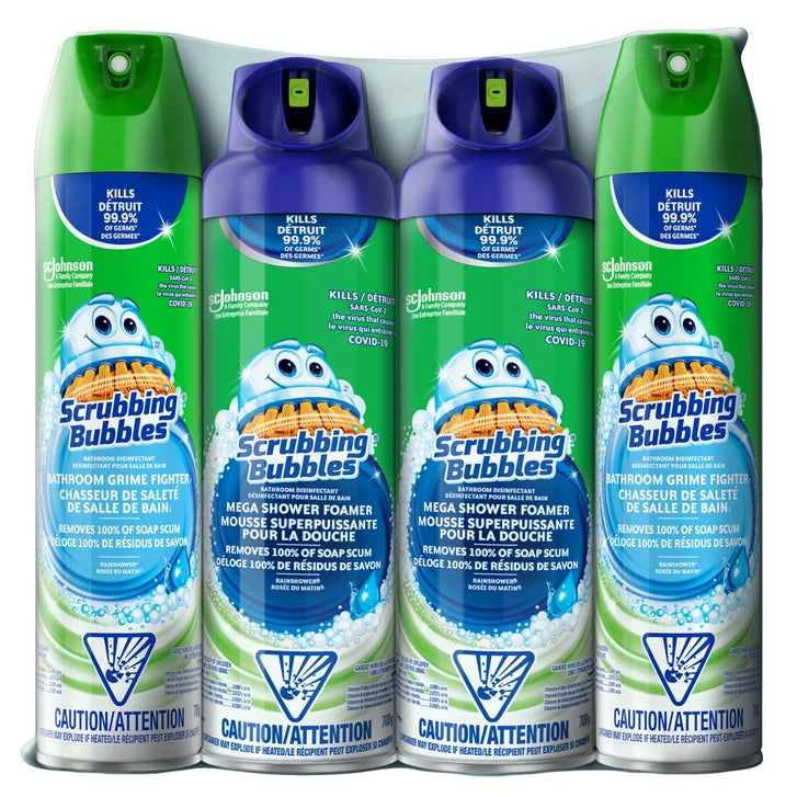 Scrubbing Bubbles Mega Shower Foamer and Bathroom Cleaner Aerosol Combo 4 x 708 g E0