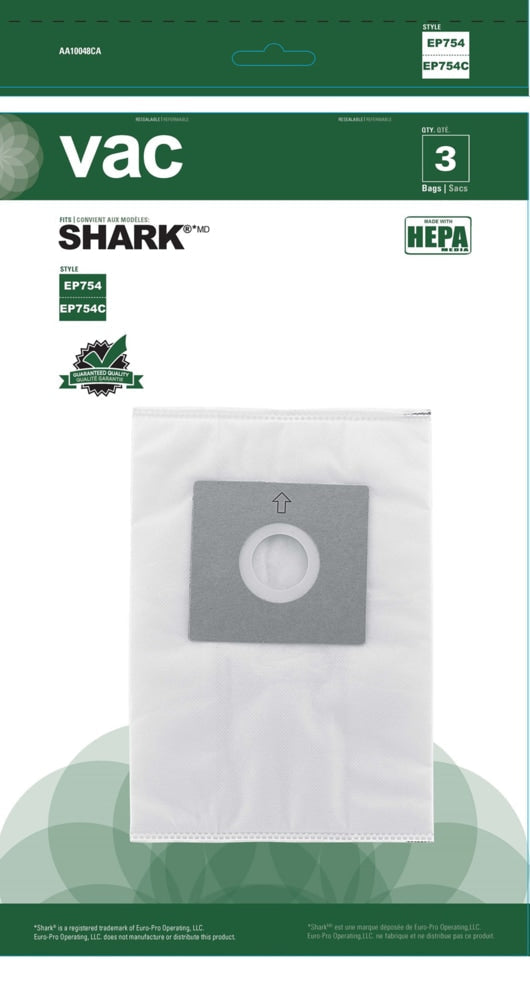 Shark HEPA Replacement Vacuum Cleaner Bags, Style EP754C, 3-pk M1