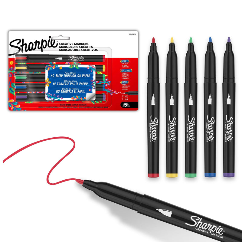 Sharpie Creative Markers, Fine Tip, 5 Pieces, Assorted Colours G0