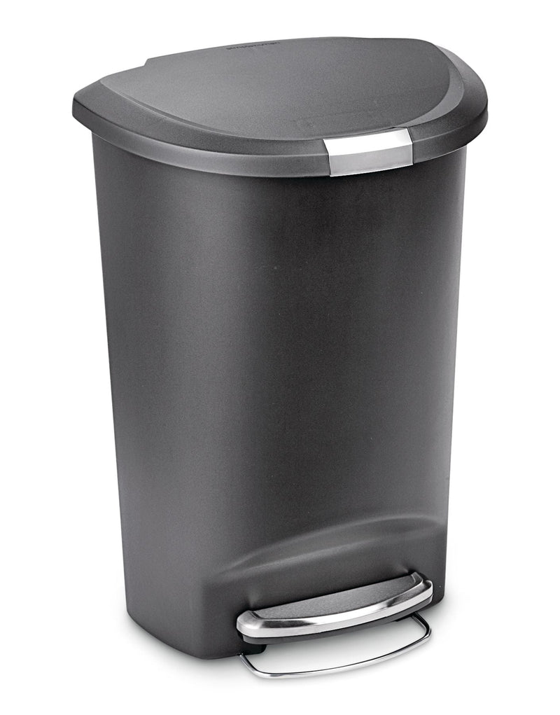 simplehuman Plastic D-Shaped Step Garbage Can, Black, 50-L T8