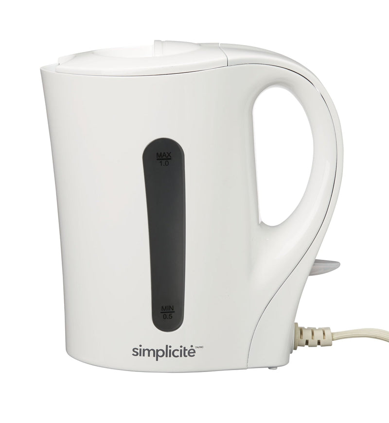 Simplicité Corded Electric Kettle with Auto Shut Off, White, 1-L H2
