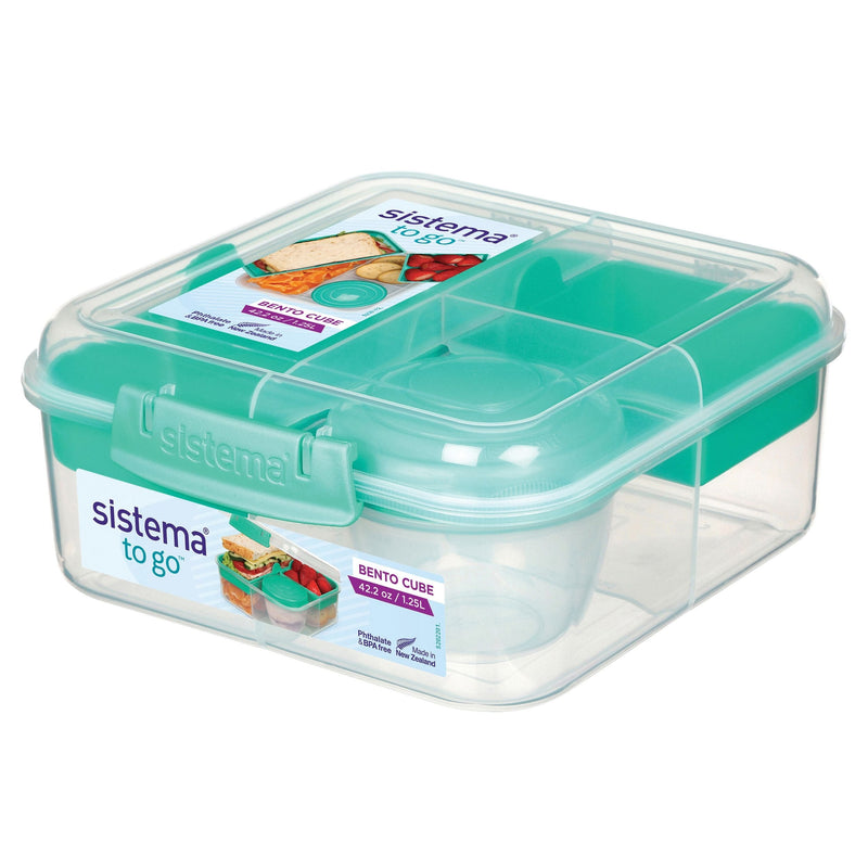 Sistema Bento Cube to Go Food Storage Container with Easy-Locking Clips, 1.25-L M0