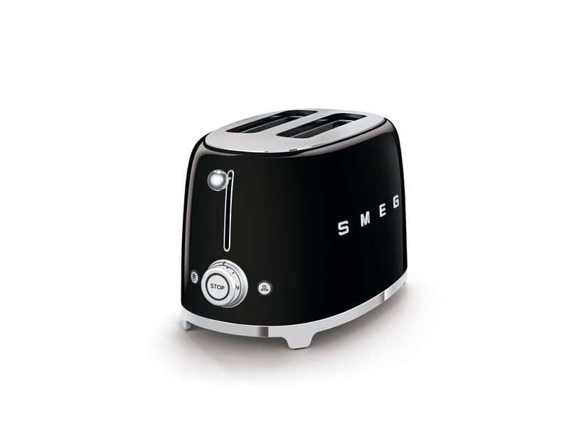 Smeg 50's Retro Style Wide Slot Pop Up Electric Toaster with 6 Settings, 2-Slice, Black E7