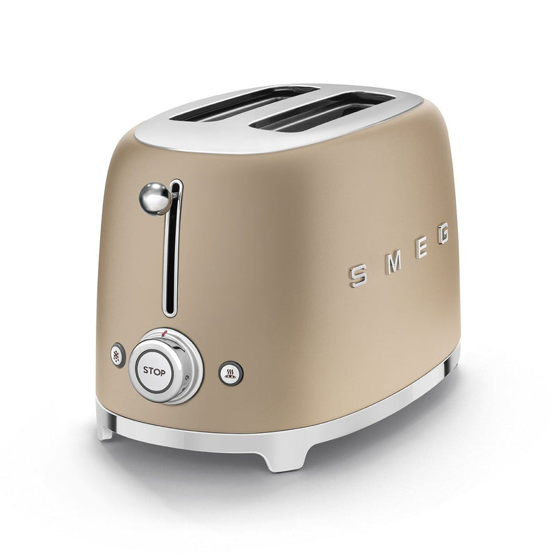 Smeg 50's Retro Style Wide Slot Pop Up Electric Toaster with 6 Settings, 2-Slice, Champagne V8
