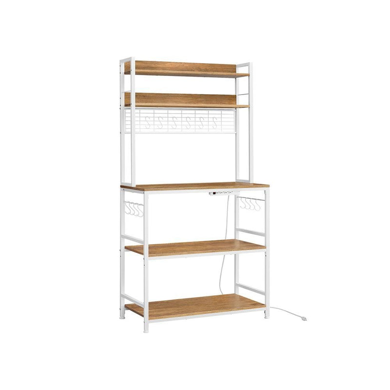 Songmics Home 5-Shelf Rustic Walnut Baker's Rack with 4 AC Outlets X9