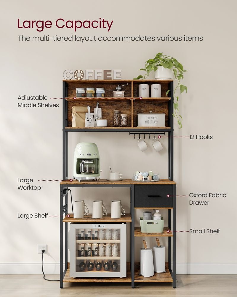Songmics Home Brown Baker's Rack/Charging Station with Small Shelves H1