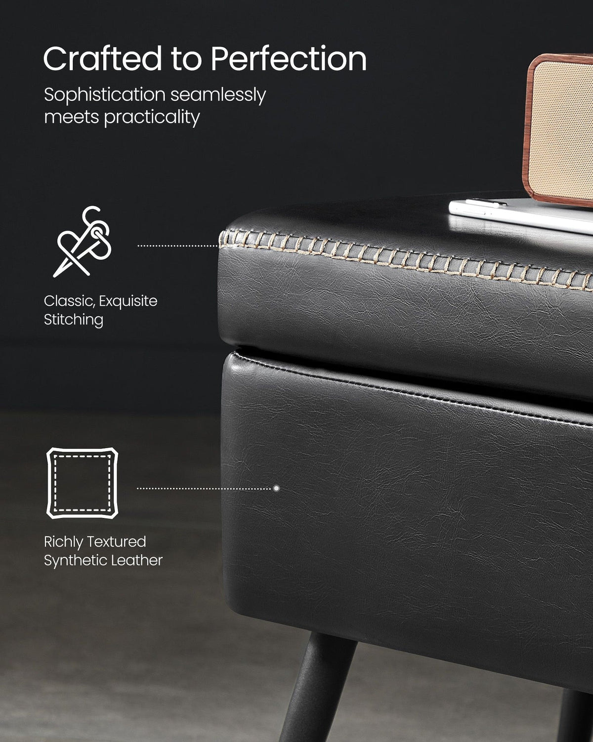 Songmics Home Mid-Century Ink Black Ottoman Storage Bench