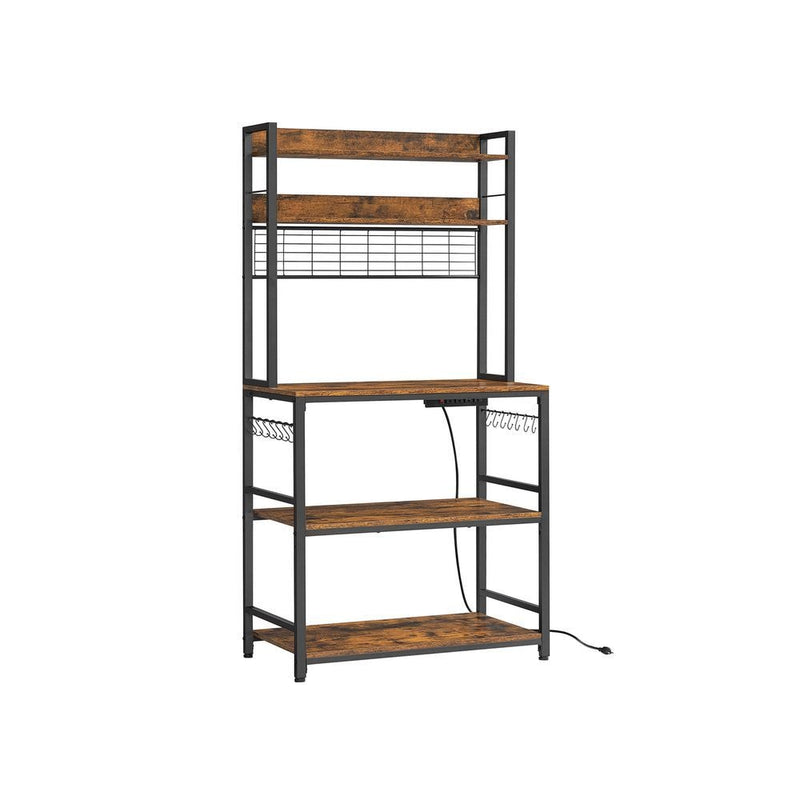 Songmics Home Rustic Brown Baker's Rack with Charging Station Y6