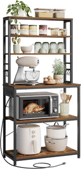 Songmics Home Small Rustic Brown Baker's Rack with 4 AC Outlets