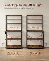 Songmics Home Small Rustic Brown Baker's Rack with 4 AC Outlets