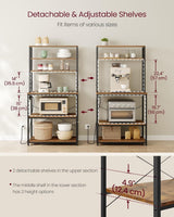 Songmics Home Small Rustic Brown Baker's Rack with 4 AC Outlets