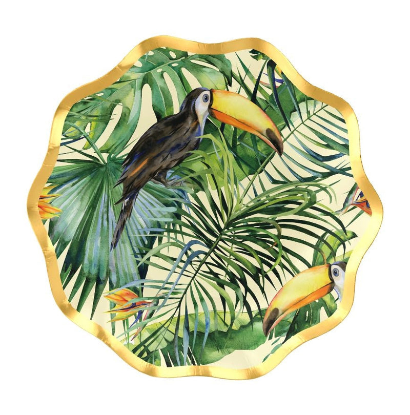 Sophistiplate Palm Spring Round Paper Disposable Appetizer Bowls, Green/Gold, 6.5-in, 8-pk, for Summer Party S3