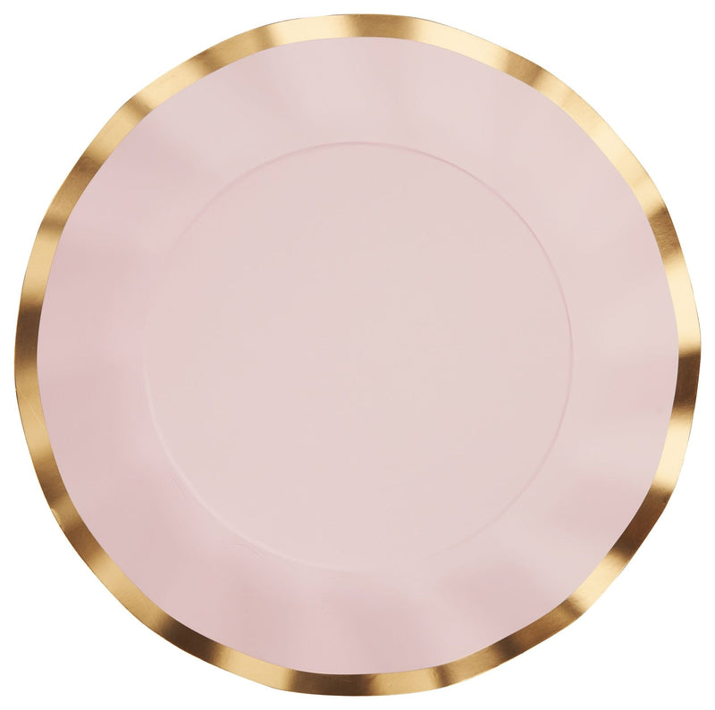 Sophistiplate Round Bordered Trimmed Paper Disposable Dinner Plates, Pink/Gold, 10-in, 8-pk, for Valentine's Day/Bridal Shower/Baby Shower S0