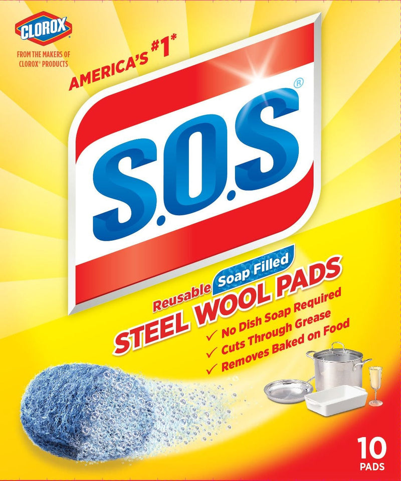SOS All-Purpose No-Scratch Steel Wool Soap Pads / Scrub Sponges, 10-pk U0