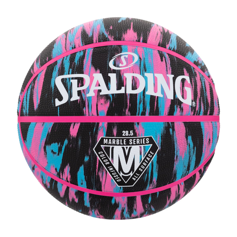 Spalding Marble Series 4Her Outdoor Rubber Basketball, Size 6 (28.5-in), Black/Pink, P2