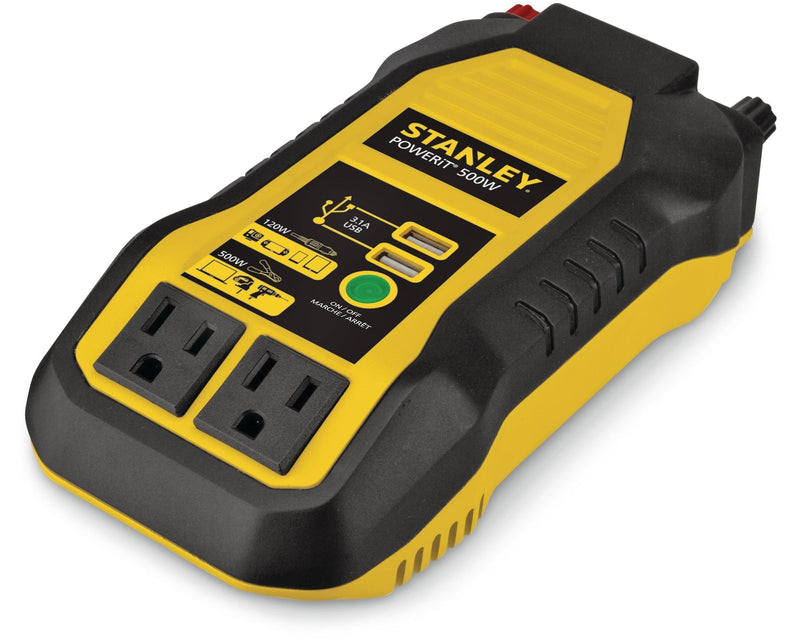 Stanley 500W Inverter & Power Outlet with Battery Clamps, USB Ports, 12V DC Adapter L3