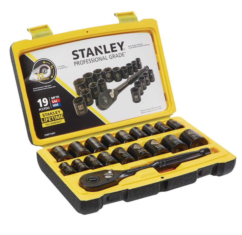 Stanley Professional Grade Black Chrome Socket Set, 19-pc, SAE/Metric B9