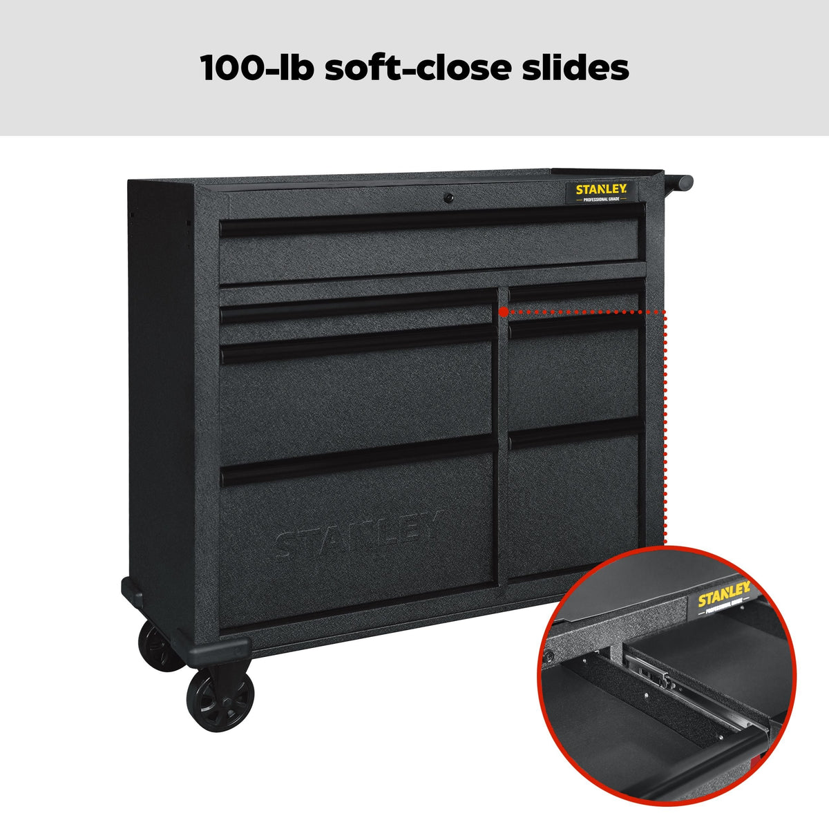 Stanley Rolling Tool Storage Cabinet with 7 Drawers, Power Bar with USB, Black, 42-in