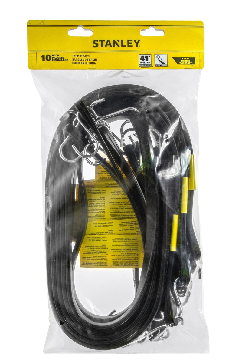 Stanley Tarp Straps, All-Weather Rubber Bungee Cords with S-Hooks, 41-in, 10-pk S3