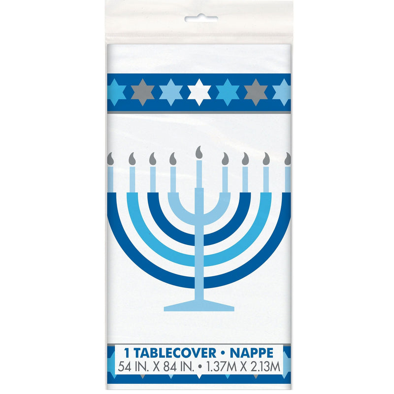 Starry Rectangle Plastic Reusable Table Cover, White/Blue, 54x108-in, for Hanukkah L3