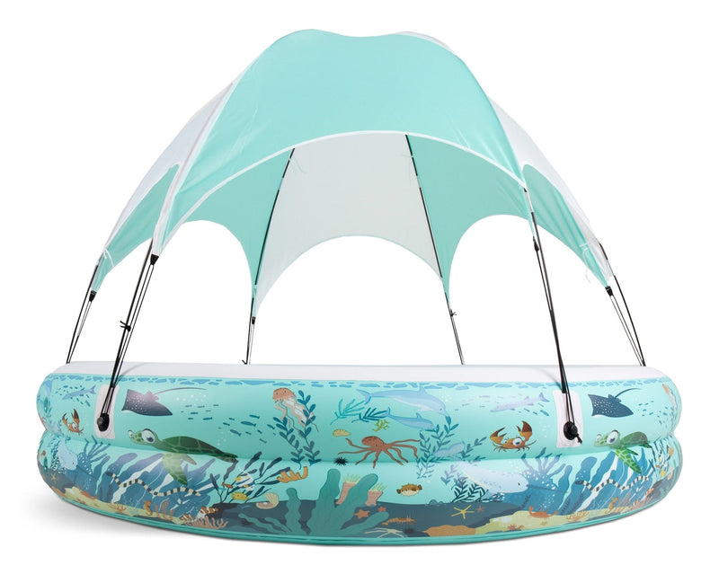 Stella & Finn Ocean Life Splash & Play Inflatable 2 Ring Canopy Pool, 86.6” x 86.6” x 64” Z9