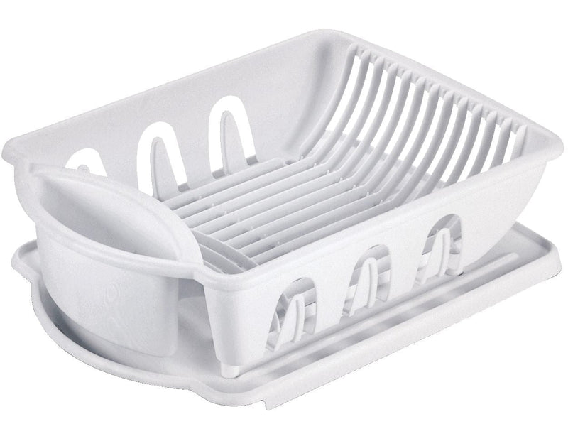 Sterilite Plastic Nesting Dish/Cutlery Drying Rack & Drainboard Tray For Kitchen, White X3