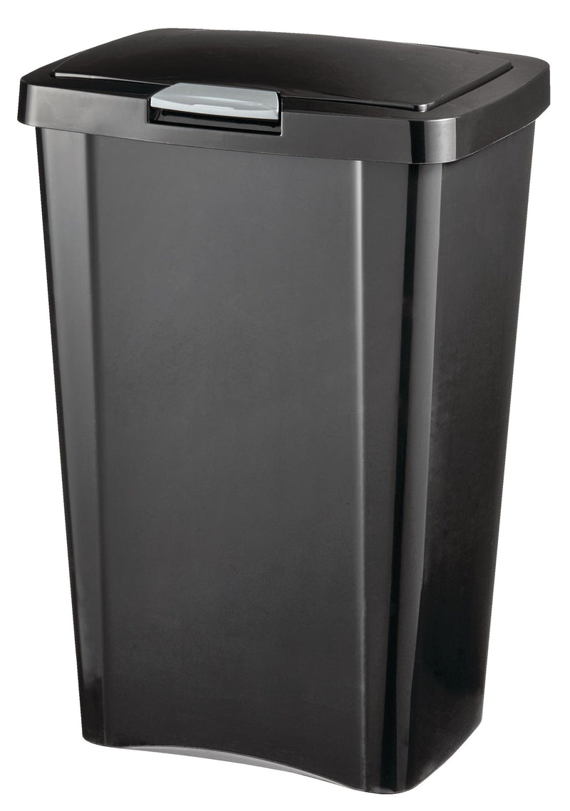 Sterilite Plastic Rectangular Springloaded Touch Top Garbage Can, Black, 49-L J2