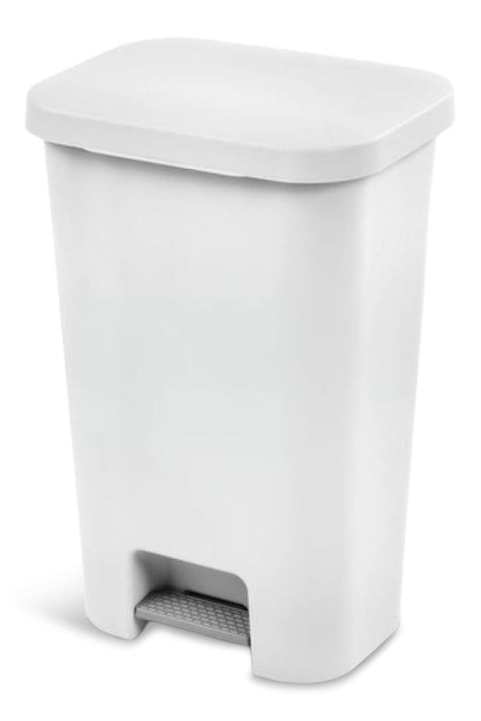 Sterilite Plastic Rectangular Step Garbage Can, White, 45-L N9