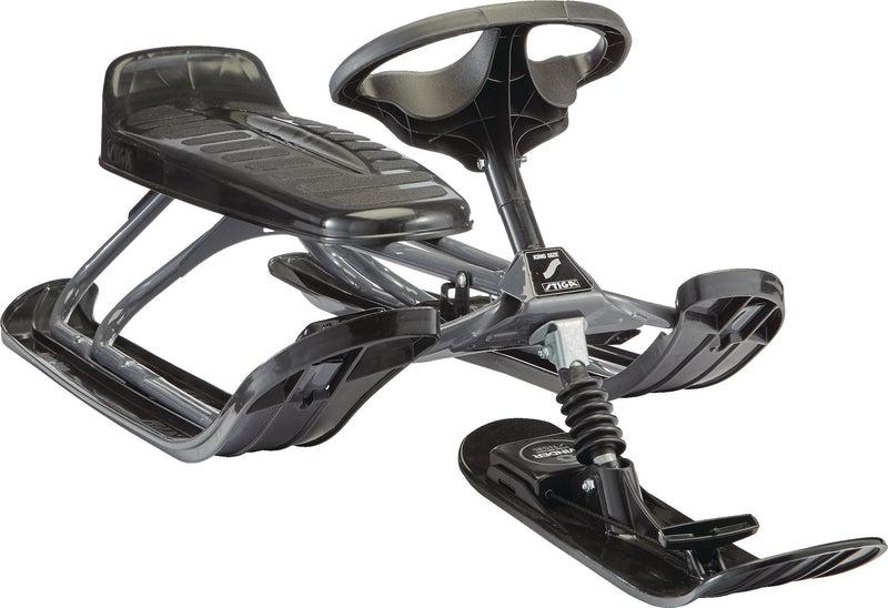 Stiga GT King Size Kids' 2-Person Winter Snow Racer Sled with Steering Wheel & Brakes, Grey V7