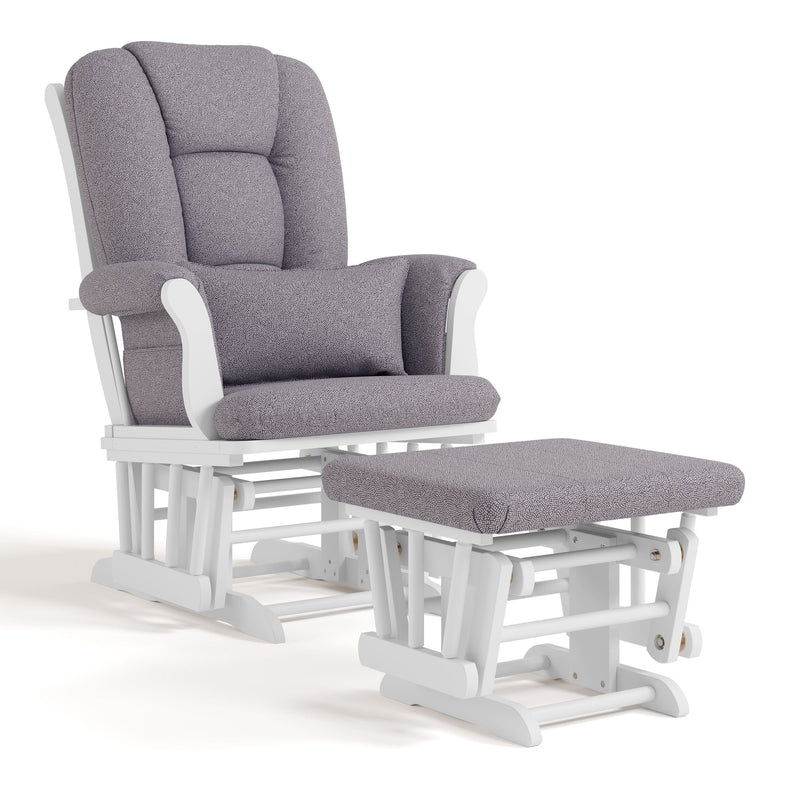 Storkcraft Tuscany Glider & Ottoman Set with Matching Lumbar Cushion, White with Grey Swirl O9