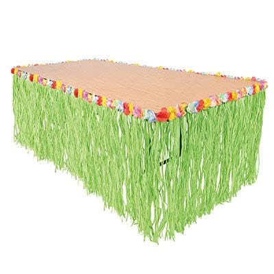 Summer Green Grass Hawaiian Table Skirt, 9-ft I3