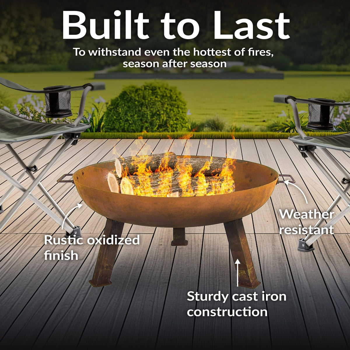 Sunnydaze Decor Rustic Cast Iron Fire Bowl, 30-in