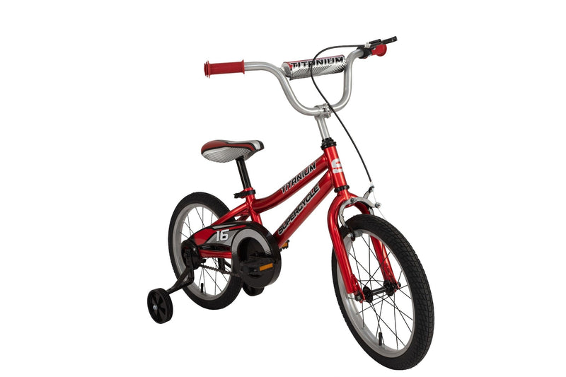 Supercycle Titanium Kids' Bike with Training Wheels, Red, 16-in Z5