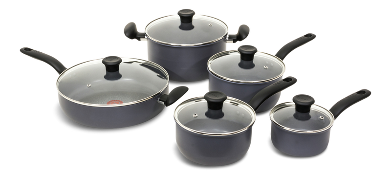 T-fal Hard Titanium Cookware Set, Non-stick, Dishwasher & Oven Safe, Grey, 10-pc B5