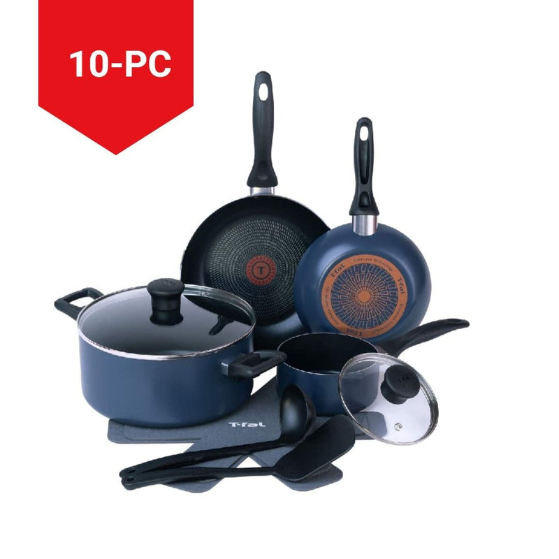 T-Fal Viva Aluminum Non-Stick Cookware Set, Blue, 10-pc S8