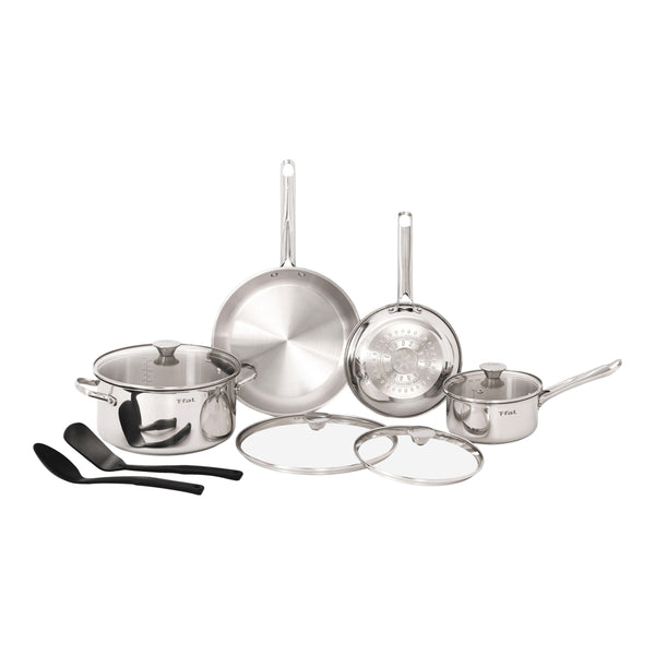 T-Fal Viva Stainless Steel Cookware Set, Dishwasher & Oven Safe, Pots and Pans Set, 10-pc W4