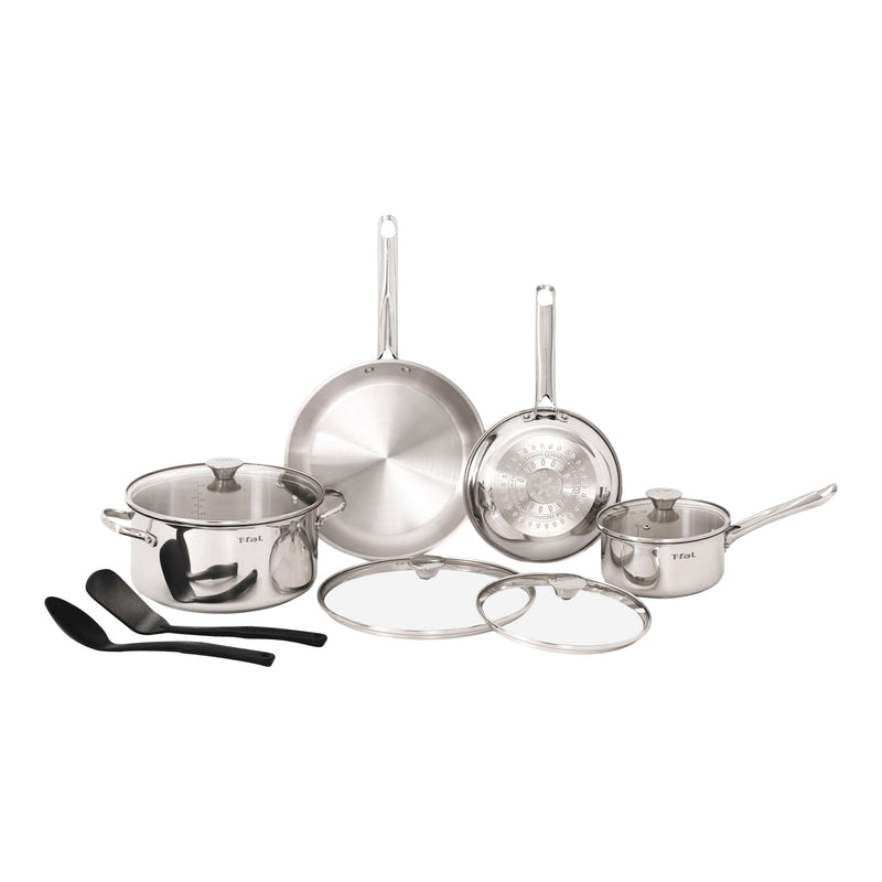 T-Fal Viva Stainless Steel Cookware Set, Dishwasher & Oven Safe, Pots and Pans Set, 10-pc W4