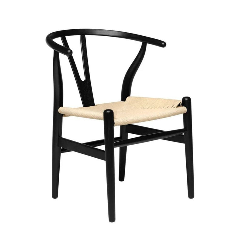 Take Me Home Wishbone Wood Dining Chair with Woven Seat, Black Q7