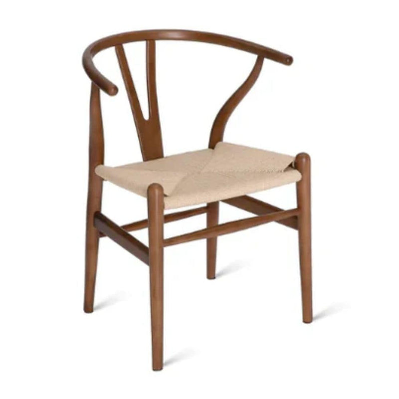 Take Me Home Wishbone Wood Dining Chair with Woven Seat, Walnut V6