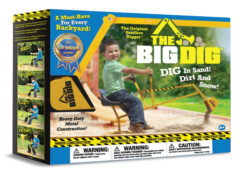 The Big Dig Kids' Ride-On Digger Excavator, Yellow, Ages 3+, for Summer/Backyard Activities F0
