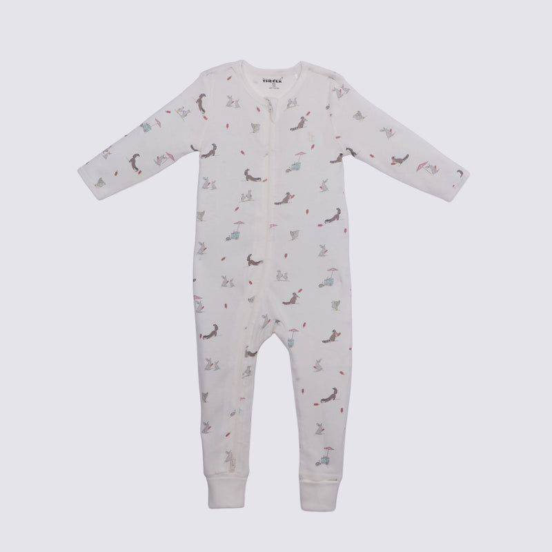 The Elk Baby Racoon Print Premium Organic Cotton Play and Grow Rib Foot Zippy, Various Sizes V7