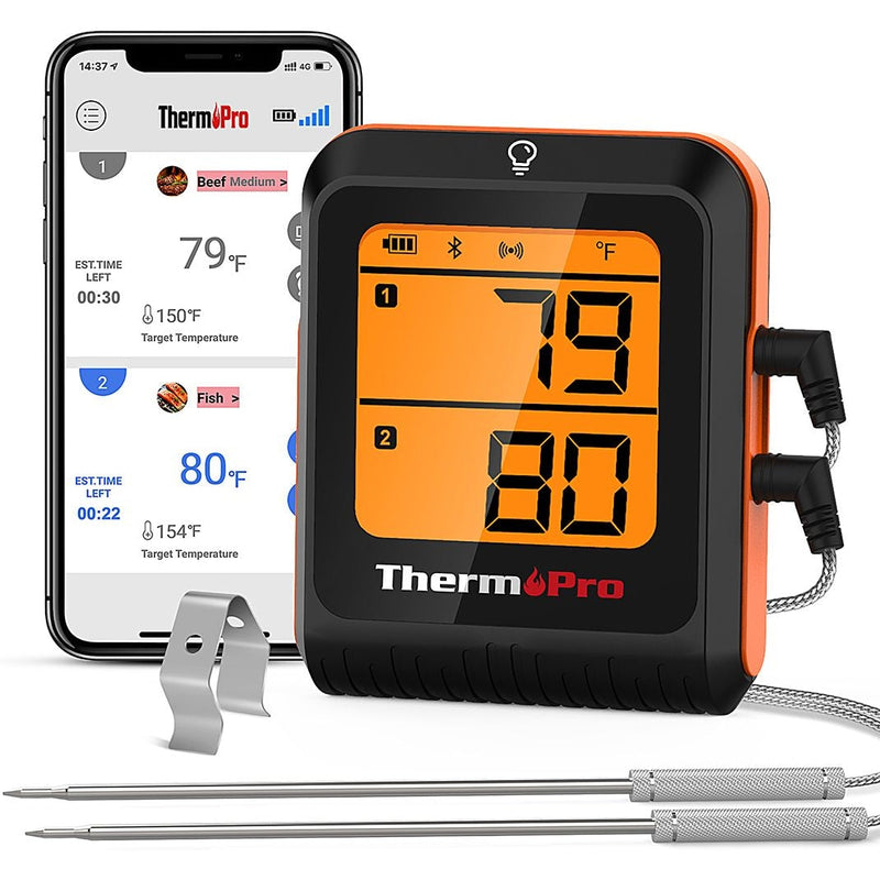 ThermoPro 2-Probe Digital-Read Bluetooth Wireless Food & Meat Cooking Thermometer with Backlight Display & Rechargeable Battery C0