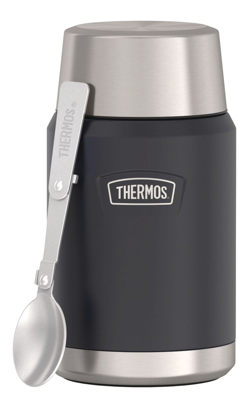 Thermos Stainless Steel Vacuum Insulated Food Jar, 24-oz (710-mL), Black/Blue, with Spoon B0