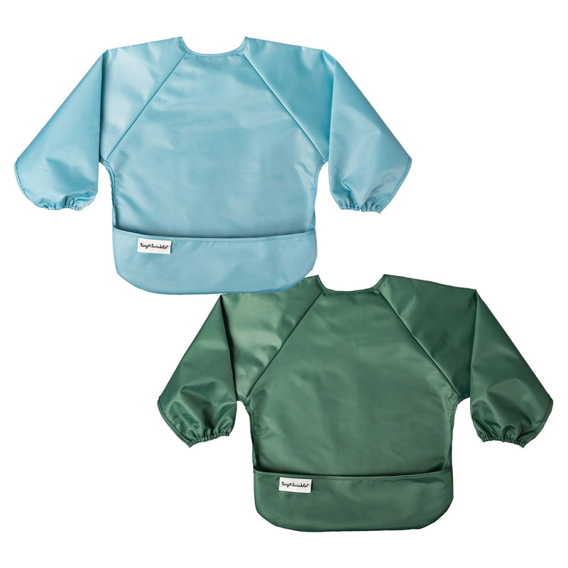 Tiny Twinkle Mess-Proof Apron Bibs, Slate/Olive, 2-pk A0