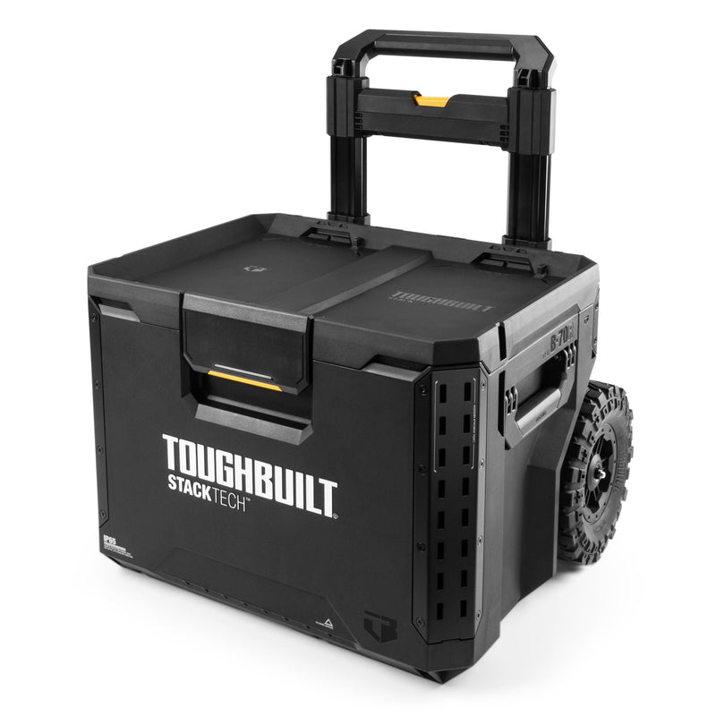 ToughBuilt StackTech Portable Modular Plastic/Metal Rolling Tool Box with Handle and Inner Tray, IP65-Rated, Black D3
