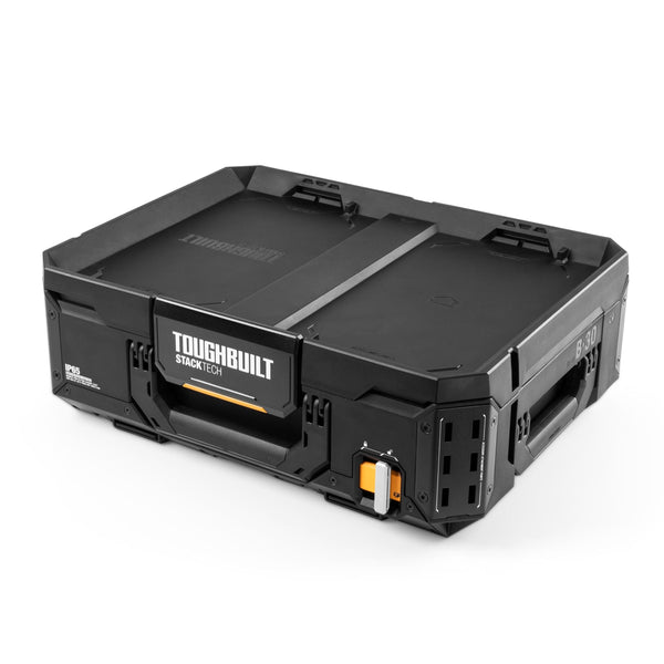 ToughBuilt StackTech Top Portable Modular Plastic/Metal Tool Box with 4 Dividers and 4 Bins, IP65-Rated, Black V9
