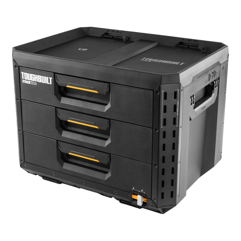 ToughBuilt StackTech XL 3-Drawer Auto-Locking Portable Modular Tool Box, Black H9