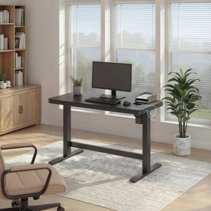 Tresanti Tessa 119.4 cm (47 in.) Adjustable Height Desk with LED Lighting, Black T1