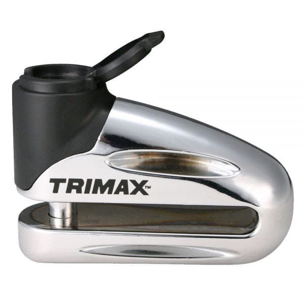Trimax Hardened Metal Motorcycle Disc Lock with 10mm Pin, Chrome/Silver with Pouch & Cable P0