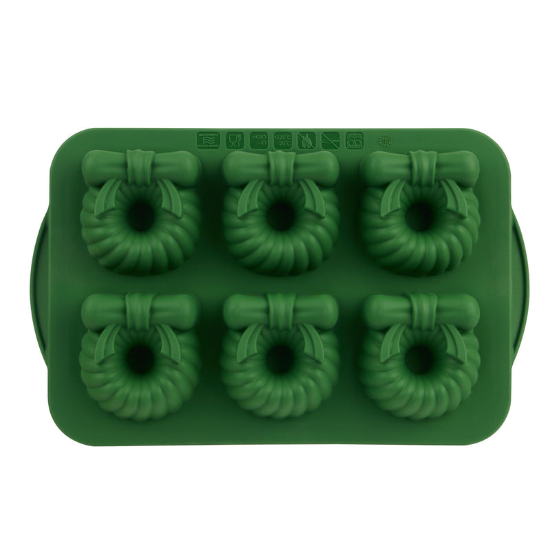 Trudeau Green Steel/Silicone Wreath Cake Pan, 6-pk C4